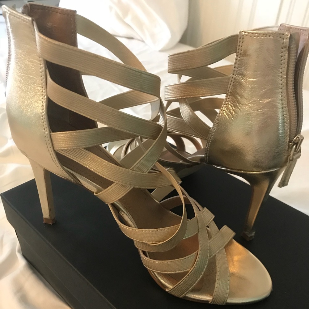 gold, strappey heeels